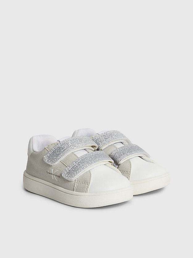white/grey/silver toddlers and kids glitter trainers for girls calvin klein jeans