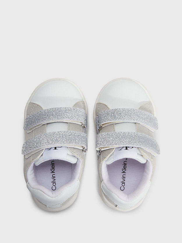 white/grey/silver toddlers and kids glitter trainers for girls calvin klein jeans