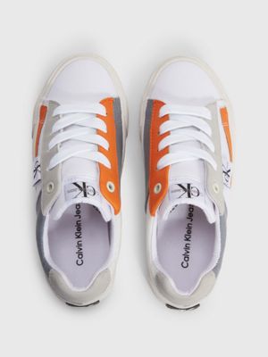 white/grey/orange kids recycled canvas trainers for kids unisex calvin klein jeans