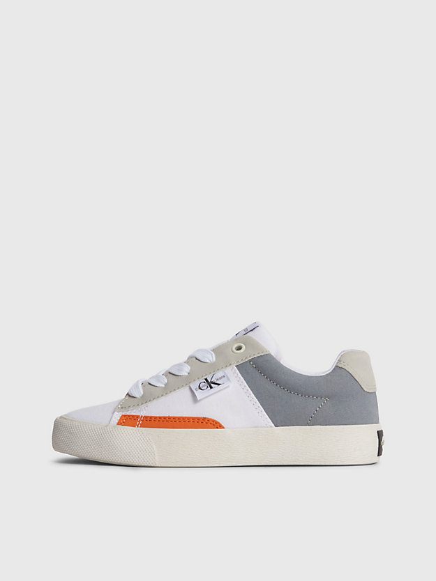 white/grey/orange kids recycled canvas trainers for kids unisex calvin klein jeans