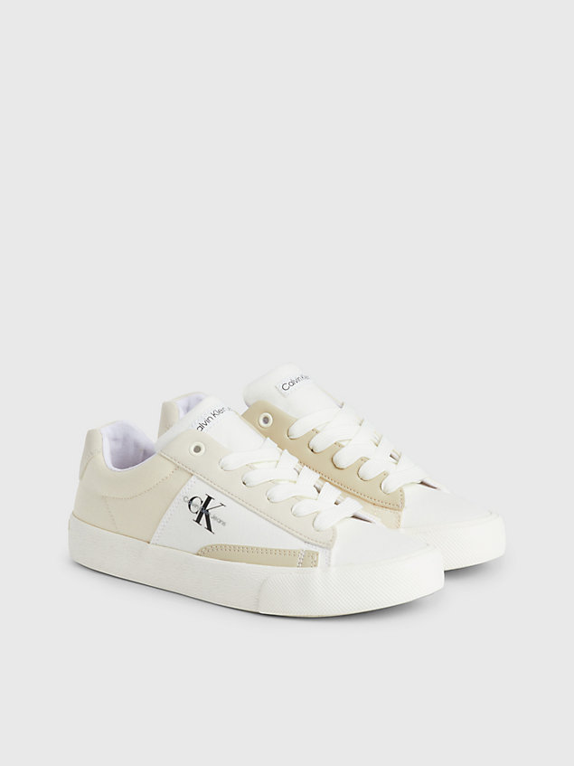 white kids recycled canvas trainers for kids unisex calvin klein jeans
