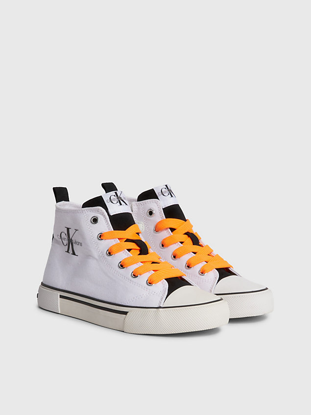 white kids recycled canvas high-top trainers for kids unisex calvin klein jeans
