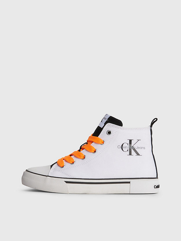 white/black kids recycled canvas high-top trainers for kids unisex calvin klein jeans