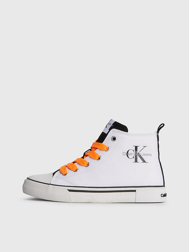 white kids recycled canvas high-top trainers for kids unisex calvin klein jeans