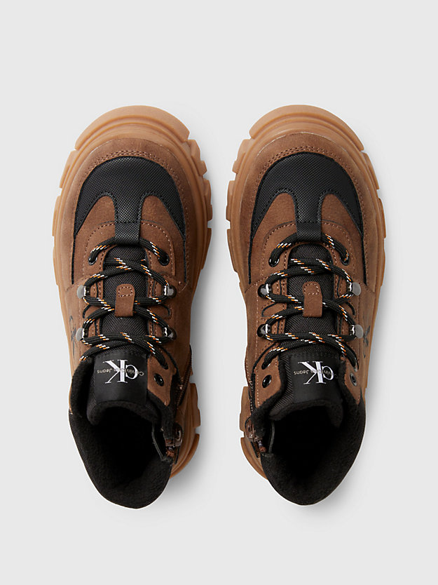 brown/black kids lace-up boots for boys calvin klein jeans