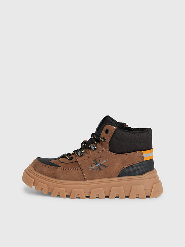 brown/black kids lace-up boots for boys calvin klein jeans