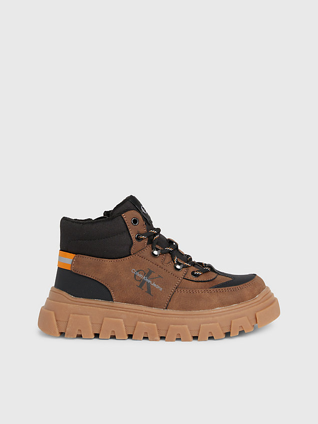 brown kids lace-up boots for boys calvin klein jeans