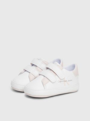 white / pink baby velcro trainers for girls calvin klein jeans