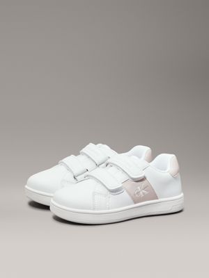 white / pink kids and toddlers velcro trainers for girls calvin klein jeans