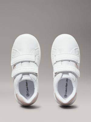 white / pink kids and toddlers velcro trainers for girls calvin klein jeans