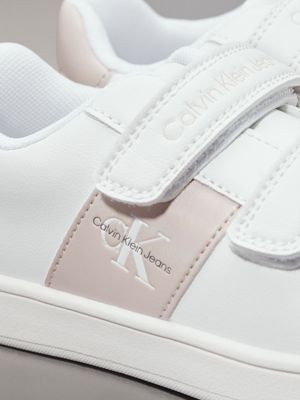 white / pink kids and toddlers velcro trainers for girls calvin klein jeans