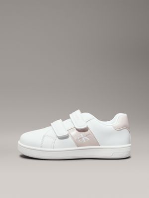 white / pink kids and toddlers velcro trainers for girls calvin klein jeans