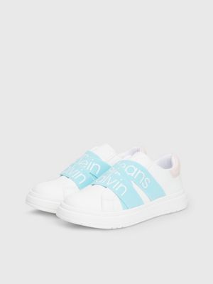 white/aquamarine/pink kids slip-on trainers for girls calvin klein jeans