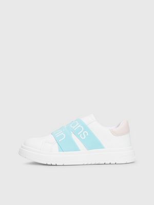 white/aquamarine/pink kids slip-on trainers for girls calvin klein jeans