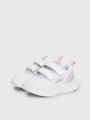 white / pink kids and toddlers velcro trainers for girls calvin klein jeans