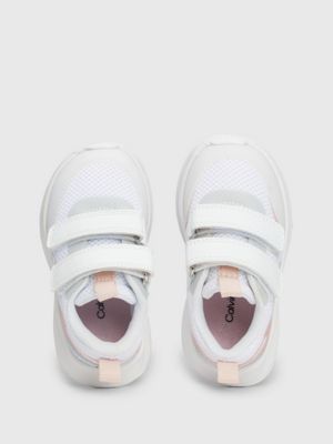 white / pink kids and toddlers velcro trainers for girls calvin klein jeans