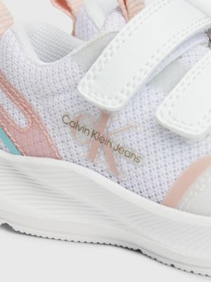 white / pink kids and toddlers velcro trainers for girls calvin klein jeans