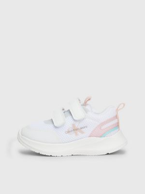 white / pink kids and toddlers velcro trainers for girls calvin klein jeans