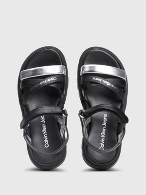 black/silver kids sandals for girls calvin klein jeans