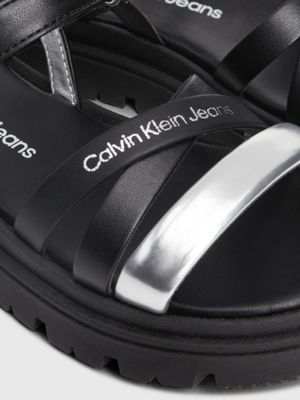 black/silver kids sandals for girls calvin klein jeans