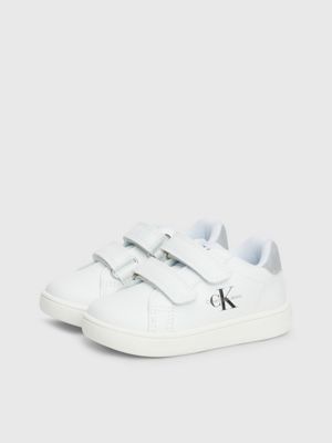 white / grey kids and toddlers velcro trainers for kids gender inclusive calvin klein jeans