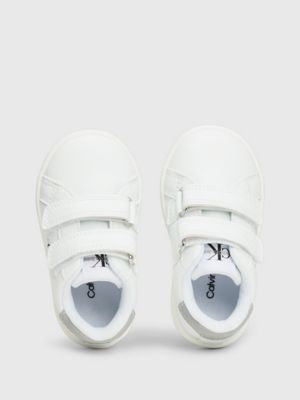 white/grey kids and toddlers velcro trainers for kids gender inclusive calvin klein jeans