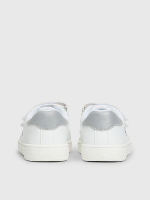 white/grey kids and toddlers velcro trainers for kids gender inclusive calvin klein jeans