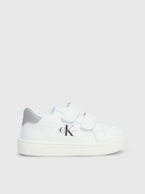 white/grey kids and toddlers velcro trainers for kids gender inclusive calvin klein jeans