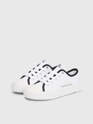 white kids canvas trainers for kids gender inclusive calvin klein jeans