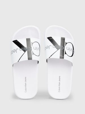 white kids logo sliders for kids gender inclusive calvin klein jeans