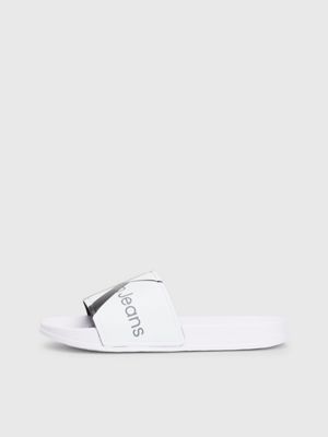 white kids logo sliders for kids gender inclusive calvin klein jeans