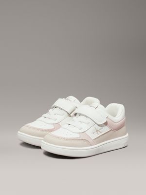 beige/off white/pink toddlers and kids velcro trainers for girls calvin klein jeans