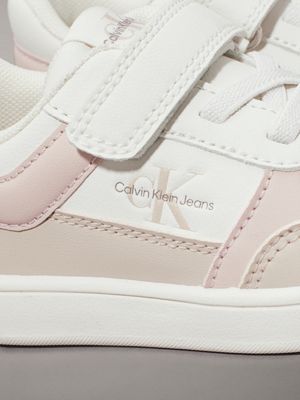 beige/off white/pink toddlers and kids velcro trainers for girls calvin klein jeans