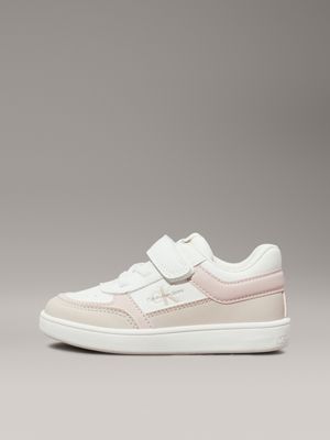 beige/off white/pink toddlers and kids velcro trainers for girls calvin klein jeans