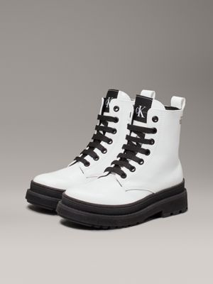 white kids lace-up boots with zip for girls calvin klein jeans