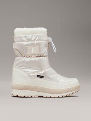 white pearlised teddy snowboots for girls calvin klein jeans