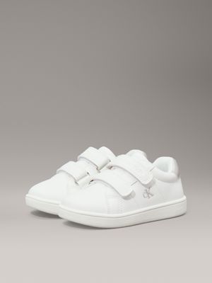 white/silver kids and toddlers velcro trainers for girls calvin klein jeans