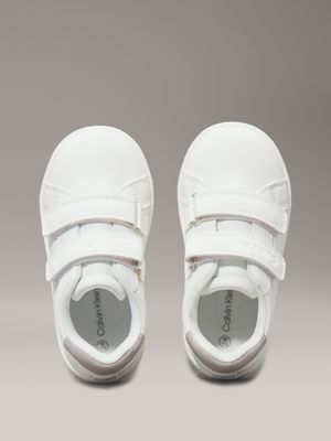 white/silver kids and toddlers velcro trainers for girls calvin klein jeans