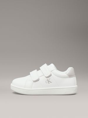 white/silver kids and toddlers velcro trainers for girls calvin klein jeans