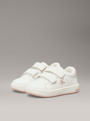 white / pink kids and toddlers velcro trainers for girls calvin klein jeans