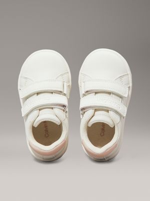 white / pink kids and toddlers velcro trainers for girls calvin klein jeans