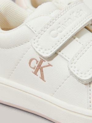 white / pink kids and toddlers velcro trainers for girls calvin klein jeans