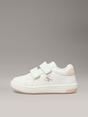 white / pink kids and toddlers velcro trainers for girls calvin klein jeans