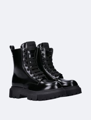 black kids easy-zip lug lace-up boots for girls 