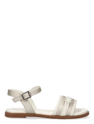 white kids metallic signature sandals for girls 