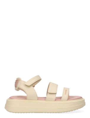 beige kids velcro sandals for girls 