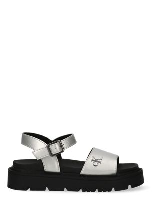 silver kids metallic signature sandals for girls 