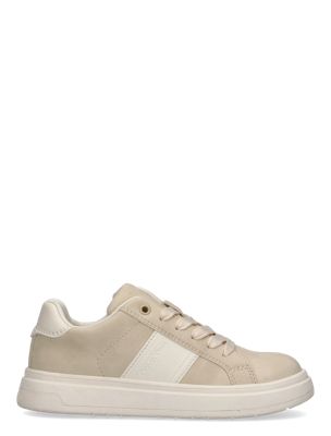 beige kids faux leather zip trainers for kids gender inclusive 