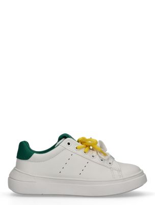 white kids signature logo trainers for kids gender inclusive 