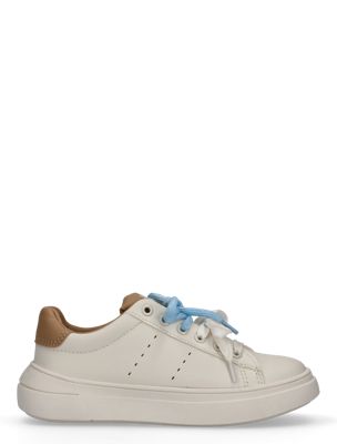 white kids signature logo trainers for kids gender inclusive 